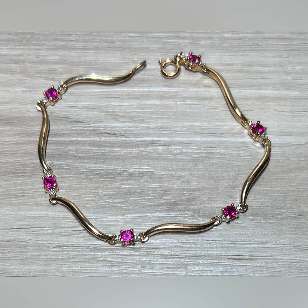 Vintage Prime Art Gold Over Sterling Silver Tourmaline Bracelet, 7.5", 5.5g - Picture 1 of 6
